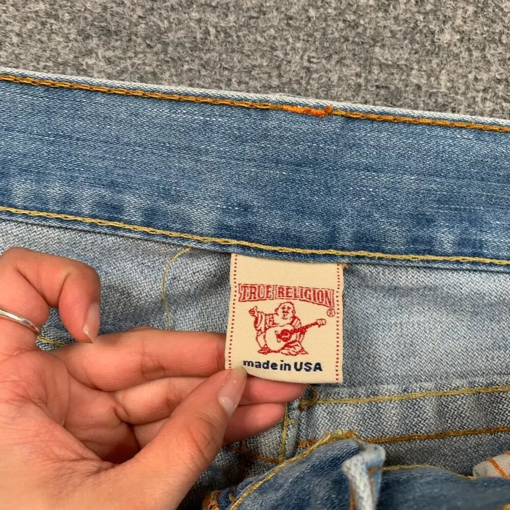 Vintage True Religion Jeans Mens 38 Light Wash Billy Bootcut Flap Pocket Denim